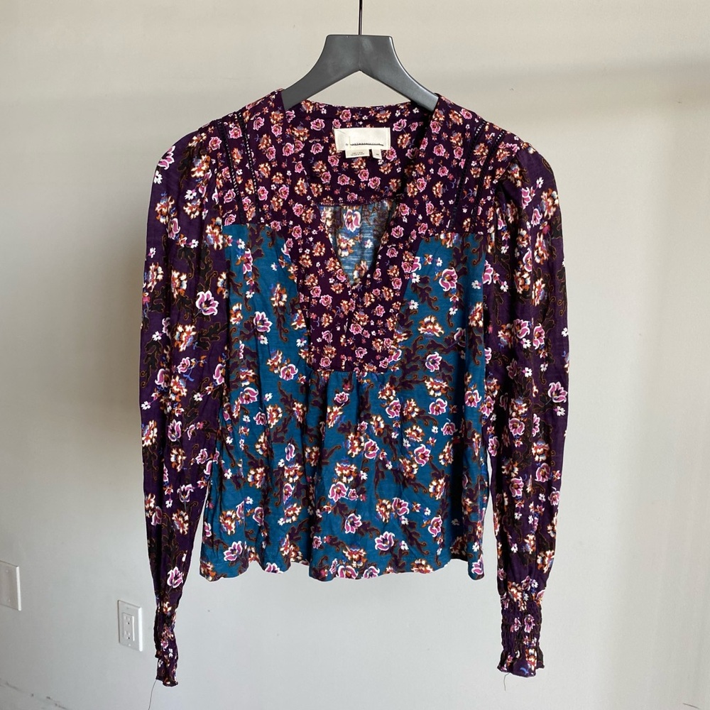 New Purple by Anthropologie Floral Printed Long Sleeve Blouse Sz X-Small